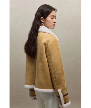 Korean Jacket made of Lamb Wool Brown and White brillant des détails fins