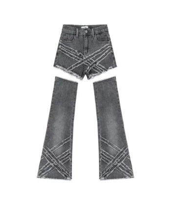 Acubi style Jean Shorts with Leg Warmers destockage