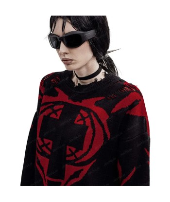 Goth Satan Club Knitted Sweater with Eyelet Details Par le système avancé 