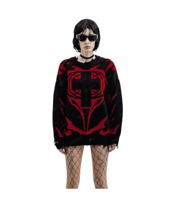 Goth Satan Club Knitted Sweater with Eyelet Details Par le système avancé 