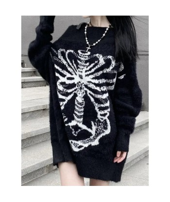 Gothic Pullover with Skeleton Pattern thick black and white pas cheres