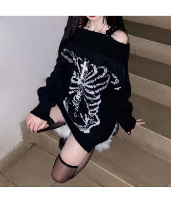 Gothic Pullover with Skeleton Pattern thick black and white pas cheres