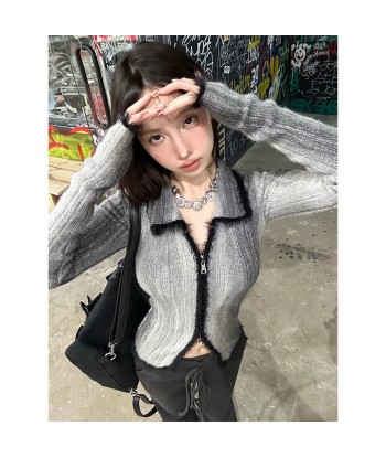 E-Girl zip plush Sweater in Black and Silver livraison gratuite