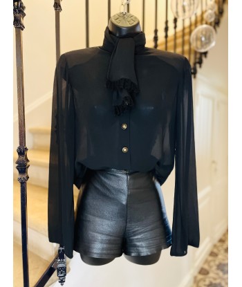 Blouse noire en crêpe de soie et dentelle Fin de série