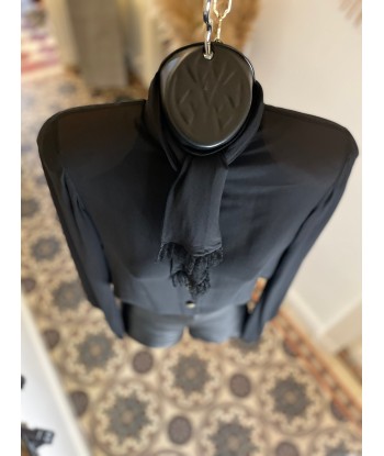 Blouse noire en crêpe de soie et dentelle Fin de série