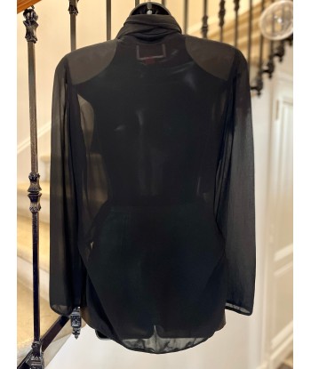 Blouse noire en crêpe de soie et dentelle Fin de série