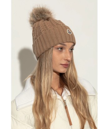 MONCLER - Bonnet à pompon camel pas cher 