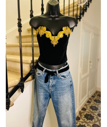 Bustier velours avec broderie dorée 🖤💛 Economisez 