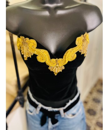 Bustier velours avec broderie dorée 🖤💛 Economisez 